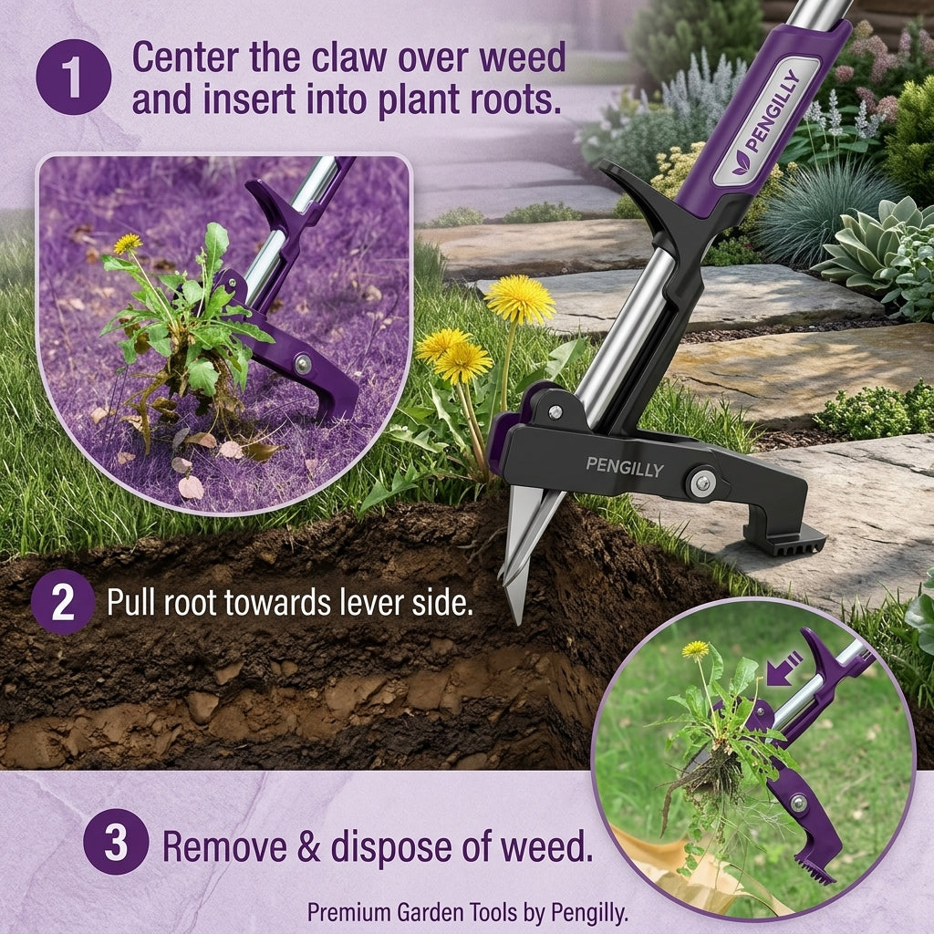 Pengilly Landscapes Stand-Up Weed Puller, 39" Handle, 4-Claw Steel Head PL-WP-001-2